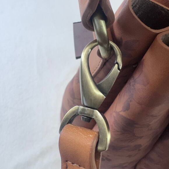 Sundance Made in Italy Brown Floral Leather Bucket Crossbody Bag RemoveableStrap - Picture 9 of 16